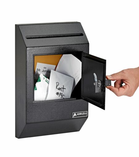 for Commercial Home Office or Business Use AdirOffice Wall Mount Drop Box Black Heavy Duty Secured Storage with Lock