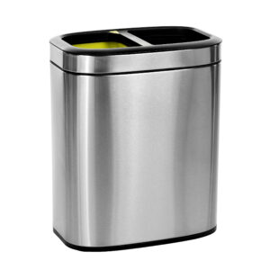 20 L / 5.3 GAL SLIM BRUSHED STAINLESS STEEL OPEN TRASH CAN DUAL COMPARTMENT