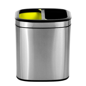 20 L / 5.3 GAL SLIM BRUSHED STAINLESS STEEL OPEN TRASH CAN DUAL COMPARTMENT