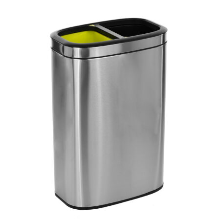 40 LITER / 10.5 GAL SLIM BRUSHED STAINLESS STEEL OPEN TRASH CAN DUAL COMPARTMENT