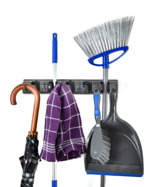 DISCONTINUED: Alpine Industries Mop and Broom Holder, 4 holders and 5 hooks  – Alpine