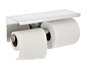 ALPINE INDUSTRIES DOUBLE TOILET PAPER HOLDER WITH SHELF STORAGE RACK, BRUSHED STAINLESS