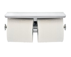 ALPINE INDUSTRIES DOUBLE TOILET PAPER HOLDER WITH SHELF STORAGE RACK, BRUSHED STAINLESS