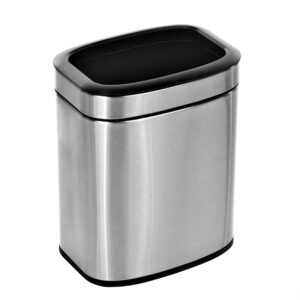 ALPINE INDUSTRIES 10 L / 2.6 GAL STAINLESS STEEL SLIM OPEN TRASH CAN, BRUSHED STAINLESS STEEL