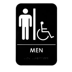 Alpine Industries Mens Braille Handicapped Restroom Sign, Black/White, ADA Compliant, 6x9