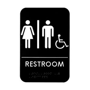 Alpine Industries Unisex Handicap Braille Restroom Sign, Black/White, ADA Compliant, 6x9