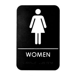 Alpine Industries Womens Braille Restroom Sign, Black/White, ADA Compliant, 6x9