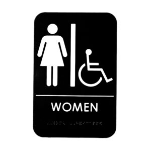Alpine Industries Womens Braille Handicapped Restroom Sign, Black/White, ADA Compliant, 6x9