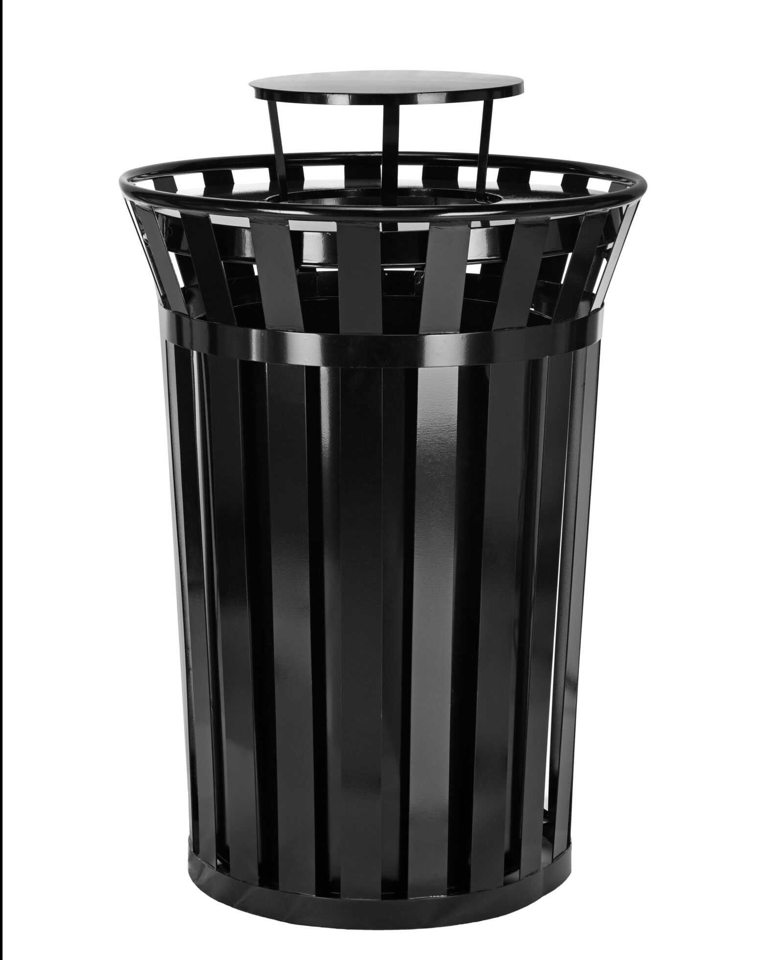 38 Gallon Outdoor Metal Slatted Trash Receptacle with Rain Bonnet Lid ...