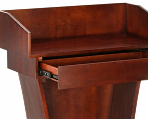 Wood Speaking Lectern, Drawer and Storage Area (Cherry Wood Grain)