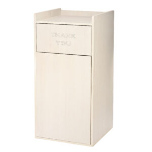 WHITE 40 GALLON WOOD RECEPTACLE ENCLOSURE WITH DROP HOLE AND TRAY SHELF