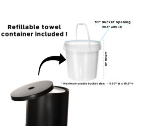 Black Floor Stand Gym Wipe Dispenser, with High-Capacity Built-in Trash Can