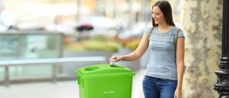 Recycling Bins & Lids, Bins, Global Industrial Slim Trash Can, 23 Gallon,  Red