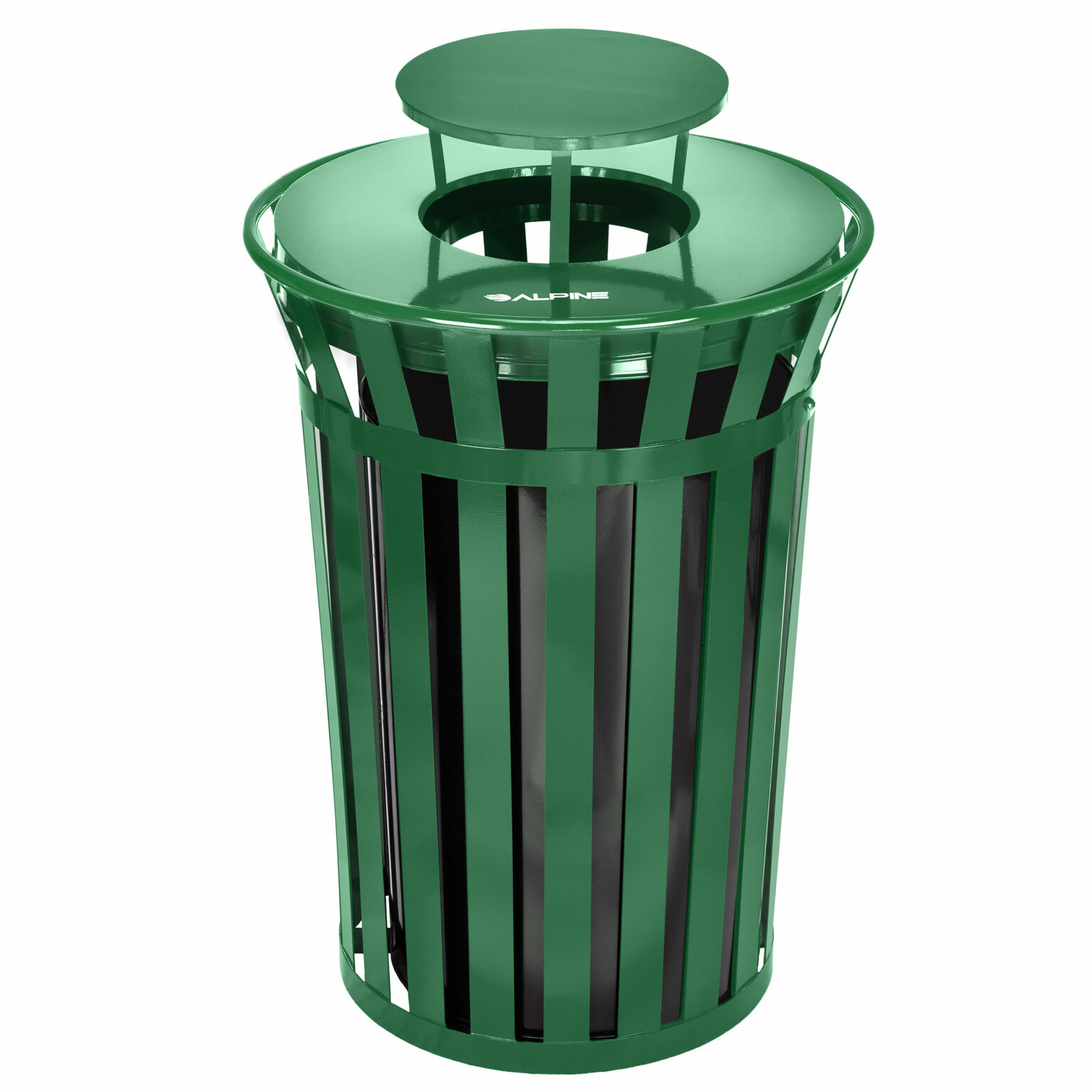 38 Gallon Outdoor Metal Slatted Trash Receptacle with Rain Bonnet Lid ...