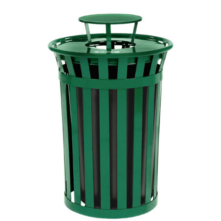 Alpine Industries Metal Outdoor Trash Can with Rain Bonnet Lid 38-Gallon Black/Green (479-38-1-grn)