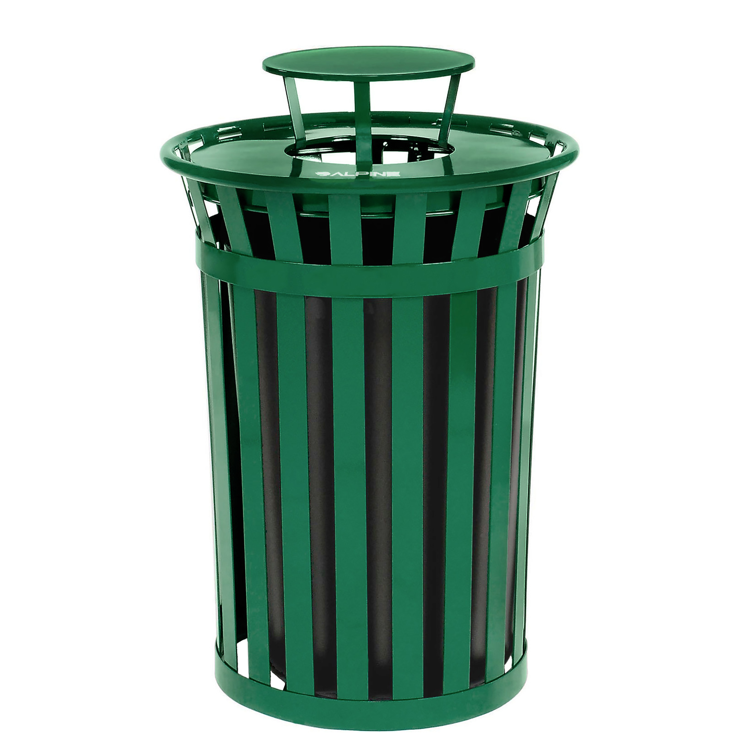 38 Gallon Outdoor Metal Slatted Trash Receptacle with Rain Bonnet Lid ...