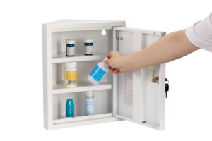 Mountable Corner, Two-Shelf Locking Medical Cabinet