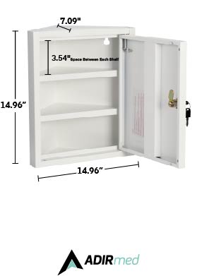 Mountable Corner, Two-Shelf Locking Medical Cabinet