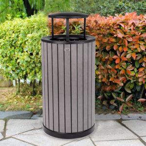 Rain Bonnet Lid for Round, 32-Gallon Outdoor Trash Container with Slatted Recycled Plastic Panels