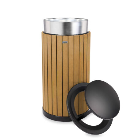 Indoor/Outdoor Trash Can, Round, Decorative Slatted Sides, 32 Gallon -  TRD32-02