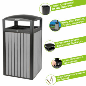 40 Gallon Outdoor Trash Container with Slatted Recycled Plastic Panels