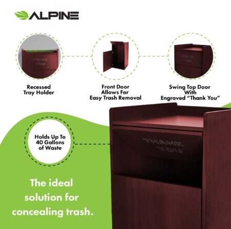 Alpine Industries Wood Commercial Tray Top Trash Can Enclosure, 40 Gallon, Black