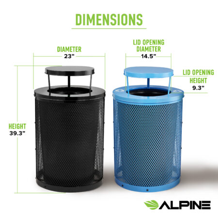 Black Round Diamond Steel Trash Can with Black Rain Bonnet and